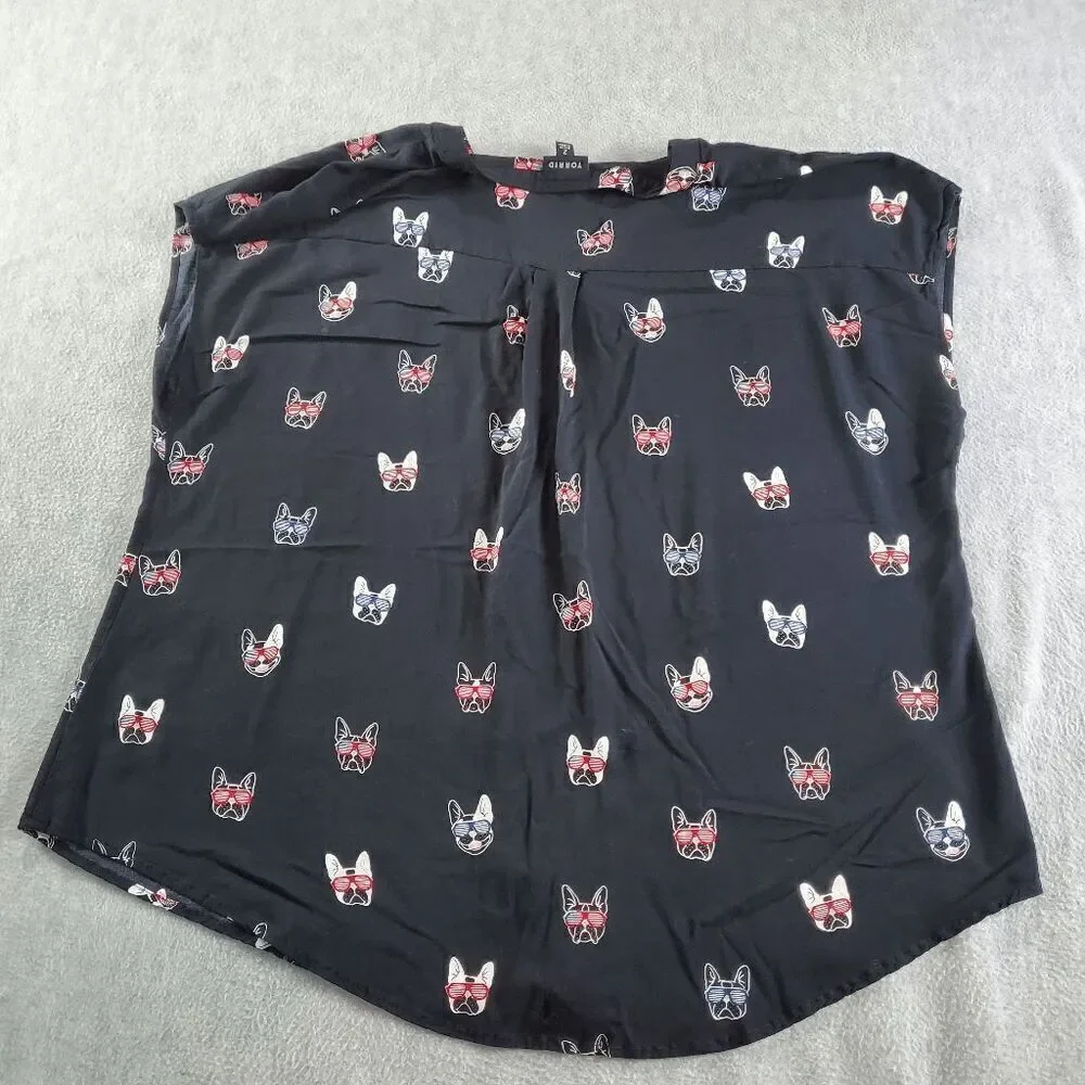 Torrid Top Womens Large Black Blouse French Bulldogs Sleeveless Button Front - Picture 9 of 10
